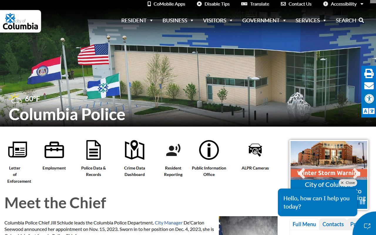 Columbia Missouri Police Department website for background check information