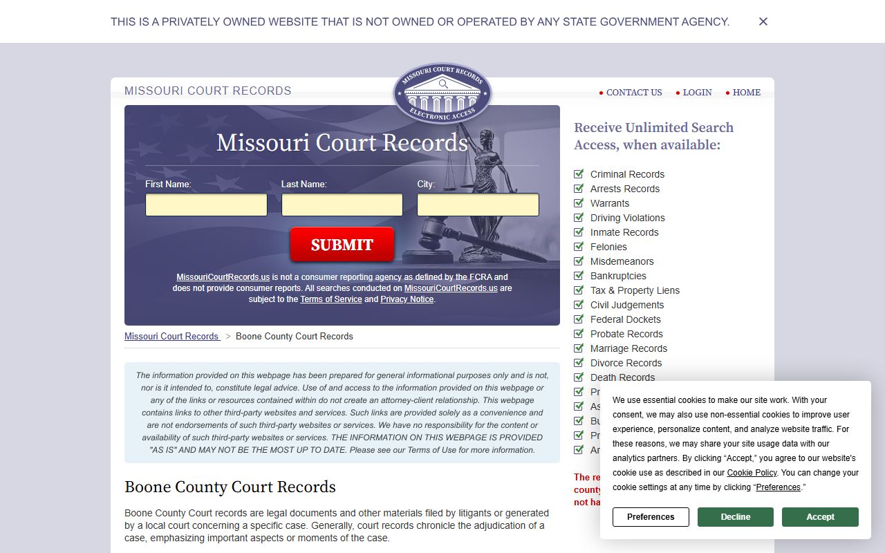 Boone County court records search for background check purposes