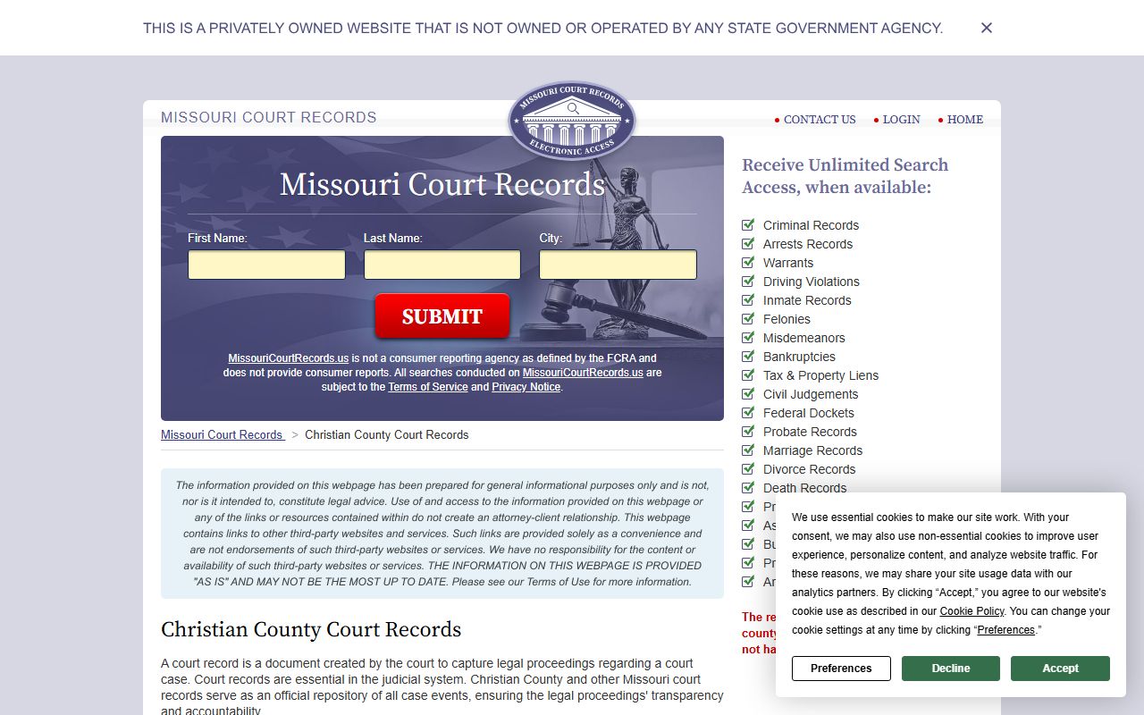 Christian County Sheriff office and court records for background checks
