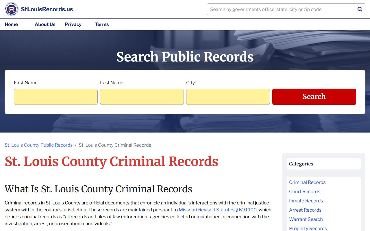 St. Louis County court records portal for background check searches