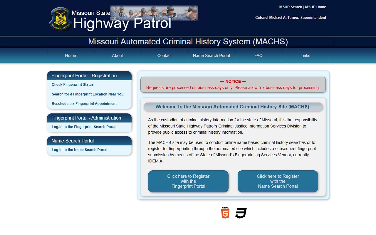 Missouri MACHS portal for background check searches