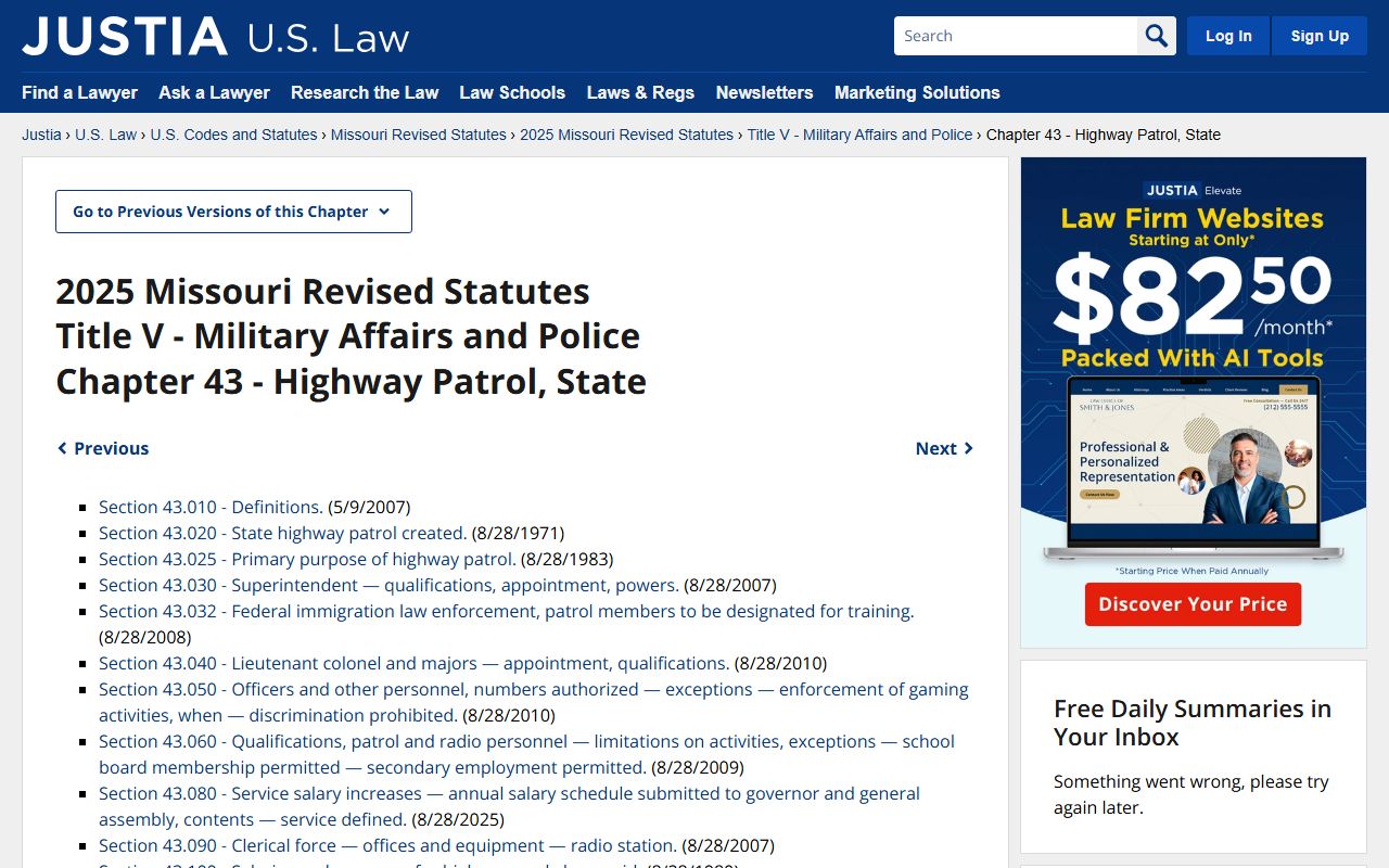 Missouri RSMo Chapter 43 criminal records law for background checks